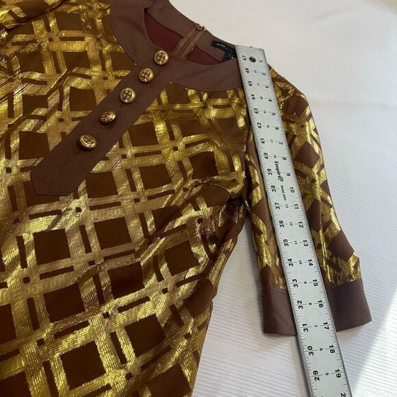 Marc By Maarc Jacobs Retro VTG Brown Gold Silk Metallic Dress Size 6 - Picture 5 of 8